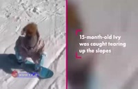 مهارت جالب دختربچه ۱۵ ماهه در اسنوبرد سواری